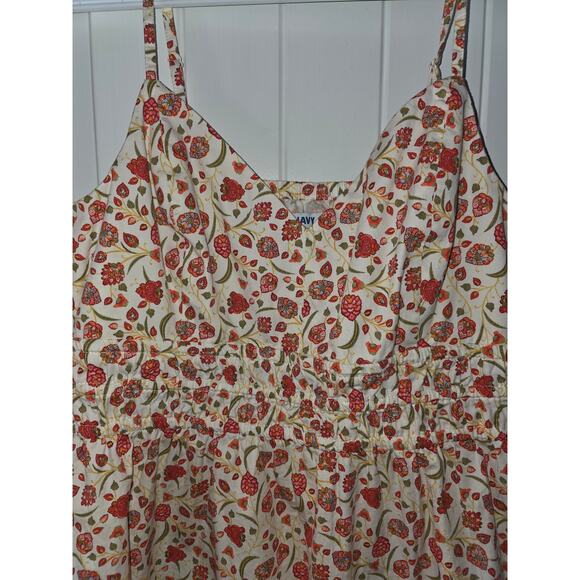 Old Navy Waist-Defined Cami Midi Dress in a cream and red floral print NWT - Picture 3 of 5
